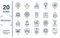 religion linear icon set. includes thin line jewish, cao dai, doi suthep, quran, gospel, jesus, holy chalice icons for report,