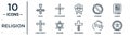 religion linear icon set. includes thin line shiva, lamb, quran, judaism, taoism, satanism, christianity icons for report,