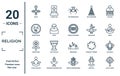 religion linear icon set. includes thin line shiva, monotheism, gnosticism, lotus position, celtic cross, nordic paganism,