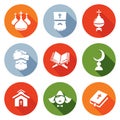 Religion Orthodoxy, Islam, Catholic Icons Set. Vector Illustration.