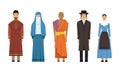 Religion People Characters in Traditional Clothes Collection, Catholic Priest and Clergyman, Mormon, Mennonite or Amich