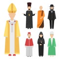 Religion people characters vector group of different nationalities human wearing traditional clothes