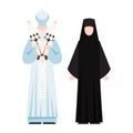 Religion people wearing specific uniform. Male and female