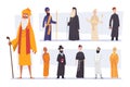 Religion peoples. Spiritual leaders religion guru of various confession christianity hindus monk arabic priests exact