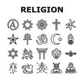 Religion, Prayer Cult And Atheism Icons Set Vector