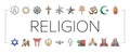 Religion, Prayer Cult And Atheism Icons Set Vector