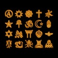 Religion, Prayer Cult And Atheism neon glow icon illustration