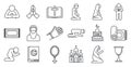 Religion prayer icons set, outline style Royalty Free Stock Photo