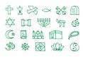 Religion symbols icons set drawn with felt-tip pen Royalty Free Stock Photo