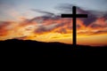 Religion theme, catholic cross and sunset