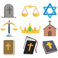 Religion clip art set with holy bible, church, grave, libra