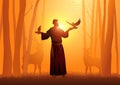 Saint Francis of Assisi with animals in the woods Royalty Free Stock Photo