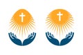 Religion vector logo. Church, Pray or Bible icon