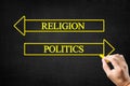 Religion vs Politics Opposite Arrows Concept.