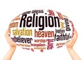Religion word cloud hand sphere concept Royalty Free Stock Photo