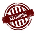 religions - red round grunge button, stamp