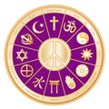 Religions of the World Gold Mandala Wheel, International Peace Symbol