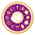 Religions of the World Gold Mandala Wheel, Dove of Peace