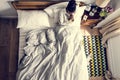 Religious African American woman on bed praying