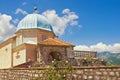 Religious architecture. Ancient Church of Our Lady of the Rocks on sunny summer day. Montenegro Royalty Free Stock Photo