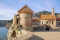 Religious architecture. Montenegro. Old Town of Budva. Church of Santa Maria in Punta and church of St. Sava Royalty Free Stock Photo