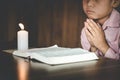 Religious asian buddhist boy praying. boy buddhist disciple meditating,Pay respect, Pray to God