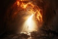 Religious biblical concept of human death, soul goes to purgatory, road to heaven, light at the end of the tunnel, road