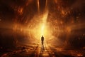 Religious biblical concept of human death, soul goes to purgatory, road to heaven, light at the end of the tunnel, road Royalty Free Stock Photo