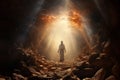 Religious biblical concept of human death, soul goes to purgatory, road to heaven, light at the end of the tunnel, road