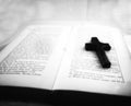 Religious book with holy cross - This black and white camera obscura photo is NOT sharp due to camera characteristic. Taken on Royalty Free Stock Photo