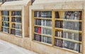 Religious books for prayer in special storage near the wailing wall.