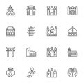 Religious buildings line icons set