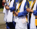 Religious ceremony with Sikh men and swords in hand