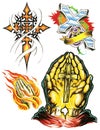 Religious Christian newskool tattoo set. Set of labels and elements. Vector set illustration template tattoo.