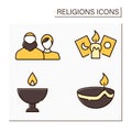 Religious color icons set