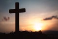 Religious concepts. Christian wooden cross on a background with dramatic lighting, Jesus Christ cross, Easter, resurrection