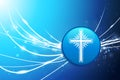 Religious Cross Button on Blue Abstract Light Background