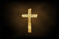 Religious crusifix symbol on brown fog background. Vector golden shiny orthodox cross Royalty Free Stock Photo