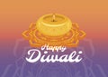 Happy Diwali Poster with candle and mandala on a purple orange background vector illustration