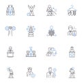 Religious doctrine line icons collection. Monotheism, Trinitarianism, Atheism, Deism, Agnosticism, Polytheism, Pantheism