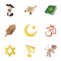 Religious faith icons set, cartoon style