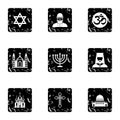 Religious faith icons set, grunge style