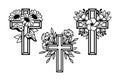 Religious Flower Crosses Set, Floral Cross, Faith Cross line drawing illustration vector