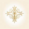 Religious gold cross, crucifix icon, generative AI.