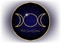 Religious gold sign. Wicca and Neopaganism. Triple Goddess, universe background