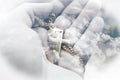 Religious Golden Cross In Palm Of Hand With Beautiful Clouds In Background High Quality Royalty Free Stock Photo