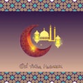 Religious holiday Eid mubarak . Month the lantern of the mosque of the Arab national star pattern. Vector image
