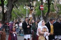 A religious icon statue of Jesus carried in the Saint Efisio Feast festival parade.