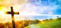 Religious representation with cross and nature landscape background