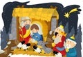 Religious illustration holy family three kings and shooting star Royalty Free Stock Photo